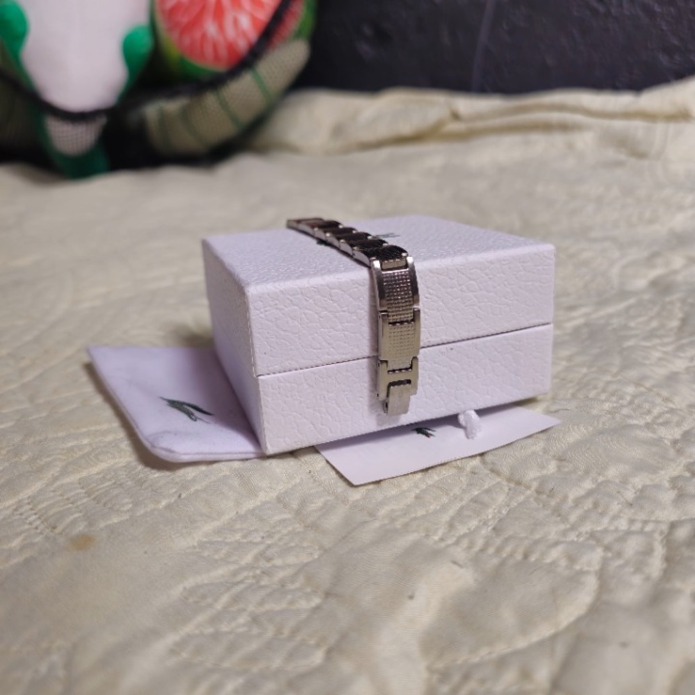 Lacoste Stencil Link Bracelet Silver 8 Inch Crocodile Logo